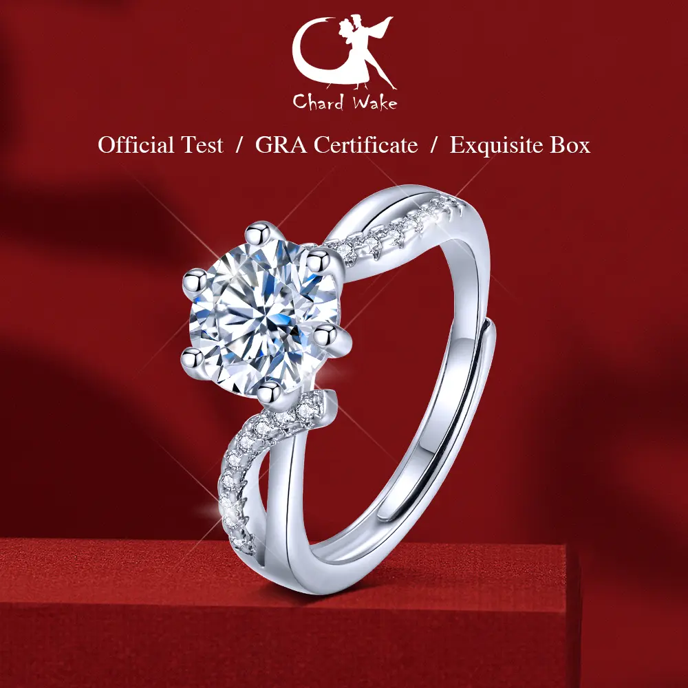【003Harga telah dibanting, segera di CO】Chard Wake Cincin Wanita Original Berlian Mewah Dilapisi Platinum Free Size Sertifikat GRA Cincin Cewek  CWR0115-Silver