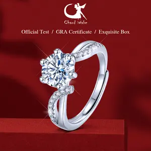 【003Harga telah dibanting, segera di CO】Chard Wake Cincin Wanita Original Berlian Mewah Dilapisi Platinum Free Size Sertifikat GRA Cincin Cewek  CWR0115-Silver