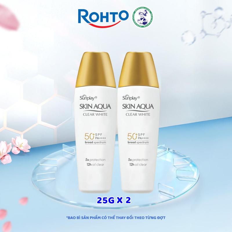   Hứa Ngân x ROHTO  Combo 2 x Sữa chống nắng hằng ngày dưỡng trắng Sunplay Skin Aqua Clear White SPF 50+ PA++++ 25g 