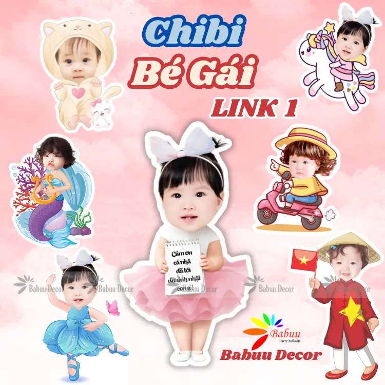In ảnh chibi trang trí sinh nhật dành cho bé gái chất liệu fomex, nhiều kích cỡ BabuuDecor  LINK 1 (01-33)