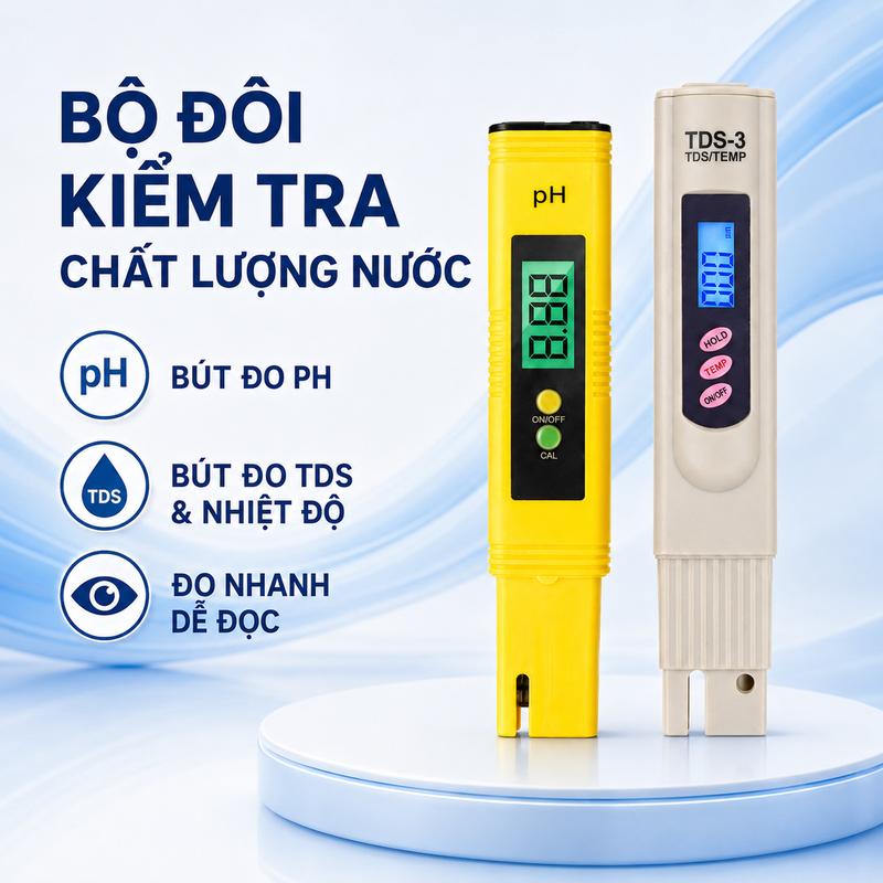 BỘ COMBO BÚT ĐO TDS-3 & BÚT ĐO pH - KIỂM TRA CHẤT LƯỢNG NƯỚC NHANH CHÓNG, CHÍNH…