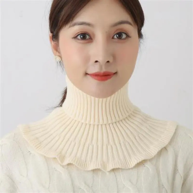 Cổ áo giả dệt kim chống gió Ấm áp Thời trang có thể tháo rời với tai gỗ Khăn quàng cổ mùa đông cho nam và nữ 4