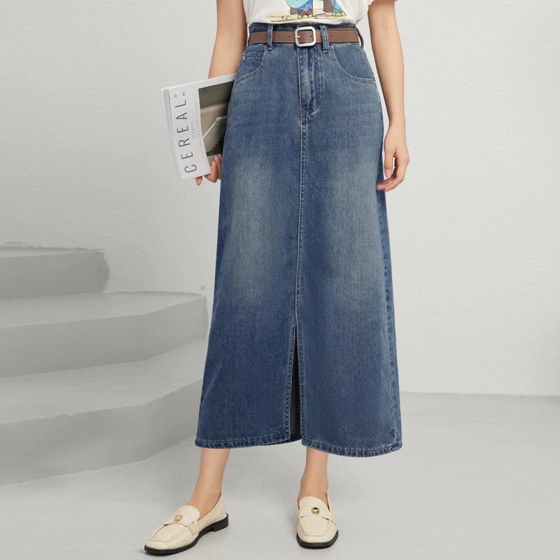 2212# Forking Denim Skirt Women Mid-Length High Waisted Hip Wrap Skirt 2