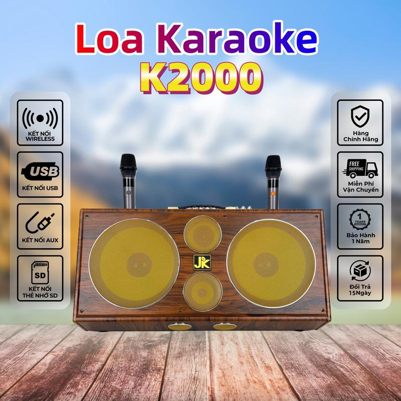 JK BOX K2000 600W Loa Karaoke Di Động Nghe Nhạc Xách Tay Bluetooth 7.5 Loa ngoài trời Loa gia đình 2 Micro không dây 3 Đường Tiếng - Bass 25cm x 2 Mid x 3 Treble x 1 Bảo Hành 12 Tháng