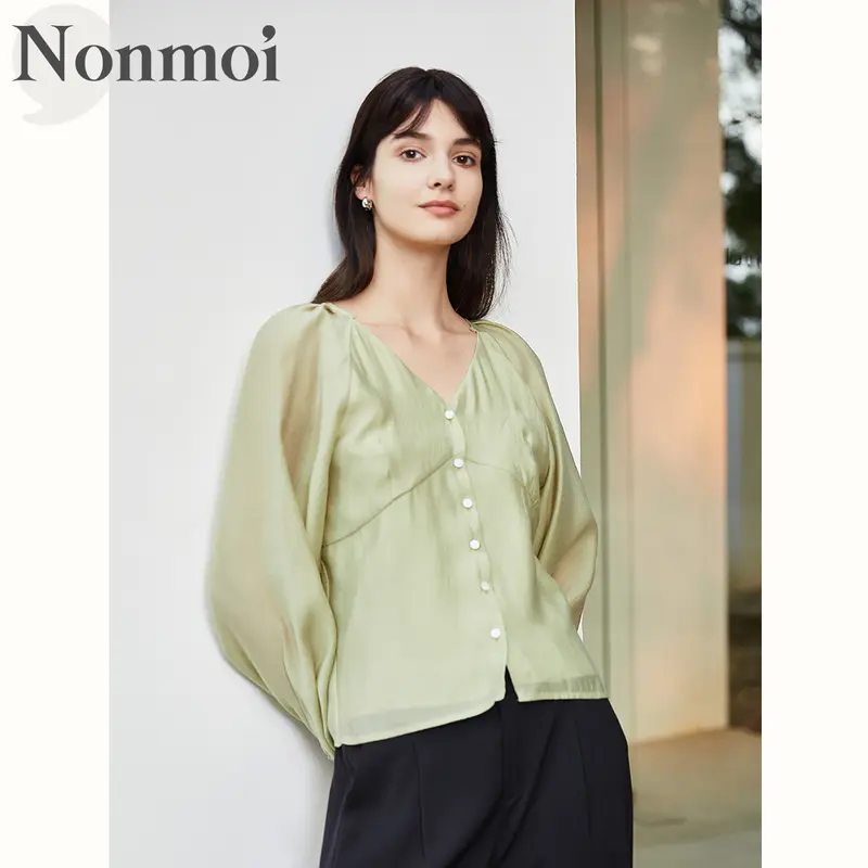 Nonmoi - Margot Top Kemeja Lengan Panjang Bahan Polyester Mint Green 6