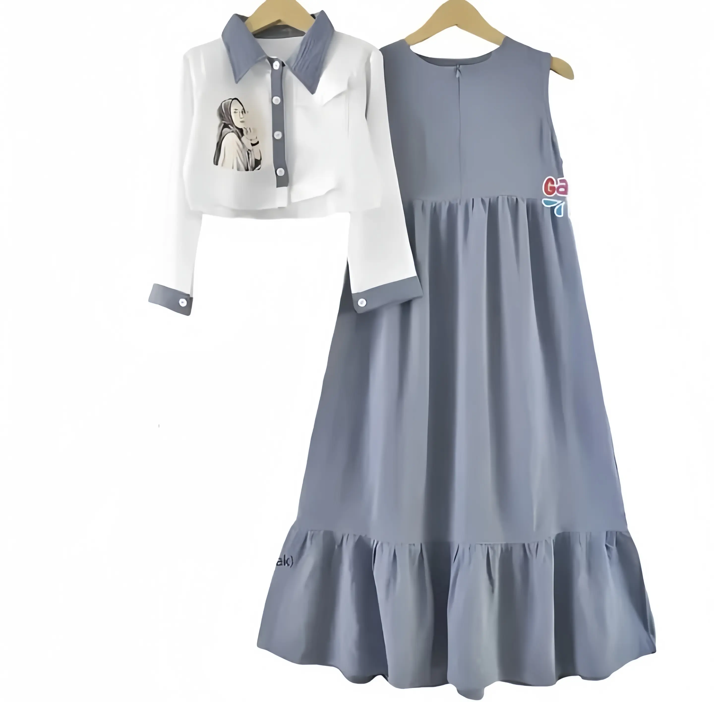 SETELAN ANAK PEREMPUAN / HIJAB SET KIDS TERBARU 2024 / OUTER DAN INER CRINKLE AIRFLOW / FASHION ANAK SET ANAK VIRAL Kancing Grey Muslim Sablon Gamis Baju Dress Lebaran Nyaman Keluarga Panjang Tanggung Ruffle Couple Shakila