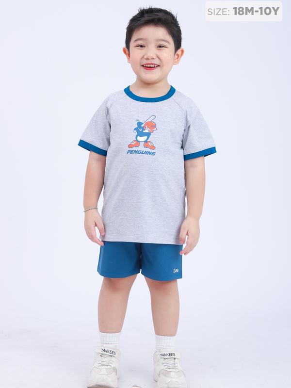 [DEAL SỐC] Đồ bộ cho bé trai Thun cotton ngắn tay in nổi họa tiết khủng long, Phi thuyền 12kg-35kg Vải Cotton - B-BC-DB04N-06