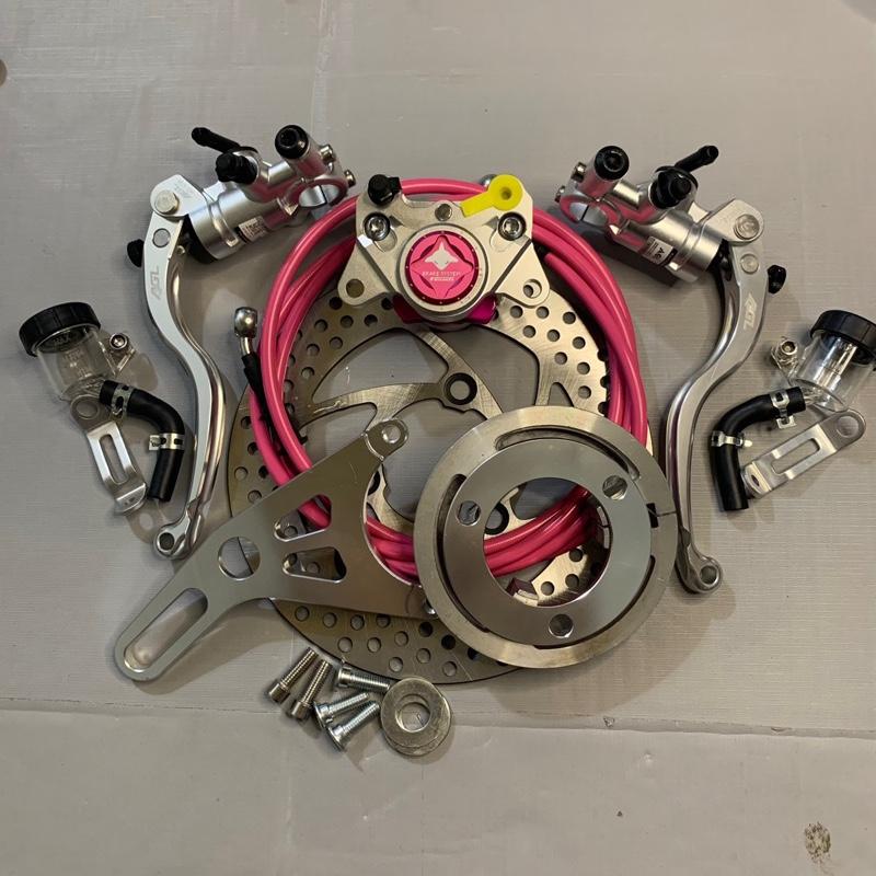 Combo phanh đĩa sau heo 2 piston CNC cá mập Folamdo gắn xe điện kèm tay phanh agl tặng ốc+dầu và long đen