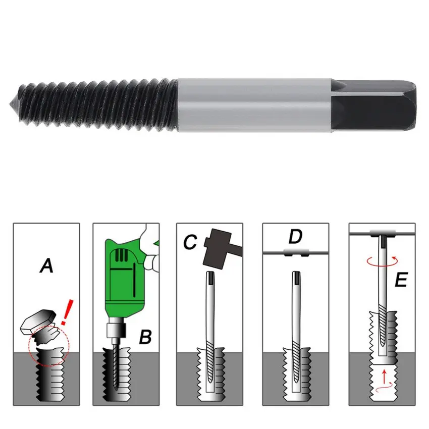 5Pcs Screw Extractor Center Drill Bits Guide Set Broken Damaged Bolt Remover Removal Speed ​​Easy Set Features:Material: Made from carbon steel for extra hardness and durability.Application: Works on wood and machine screws, as well as flat, hex,