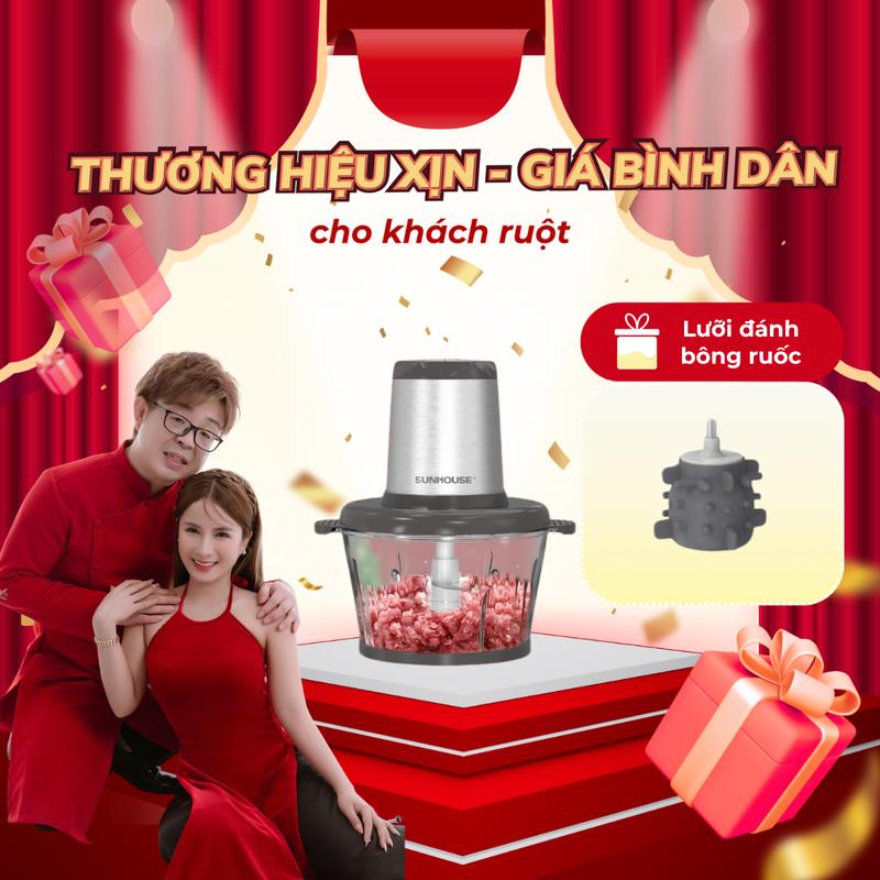 Giadinhnhanhan Tặng lưỡi làm ruốc Máy xay thịt Sunhouse SHD5405 - Kèm lưỡi đánh bông ruốc bóc tỏi - 2 chế độ xay - Tự ngắt khi quá nhiệt