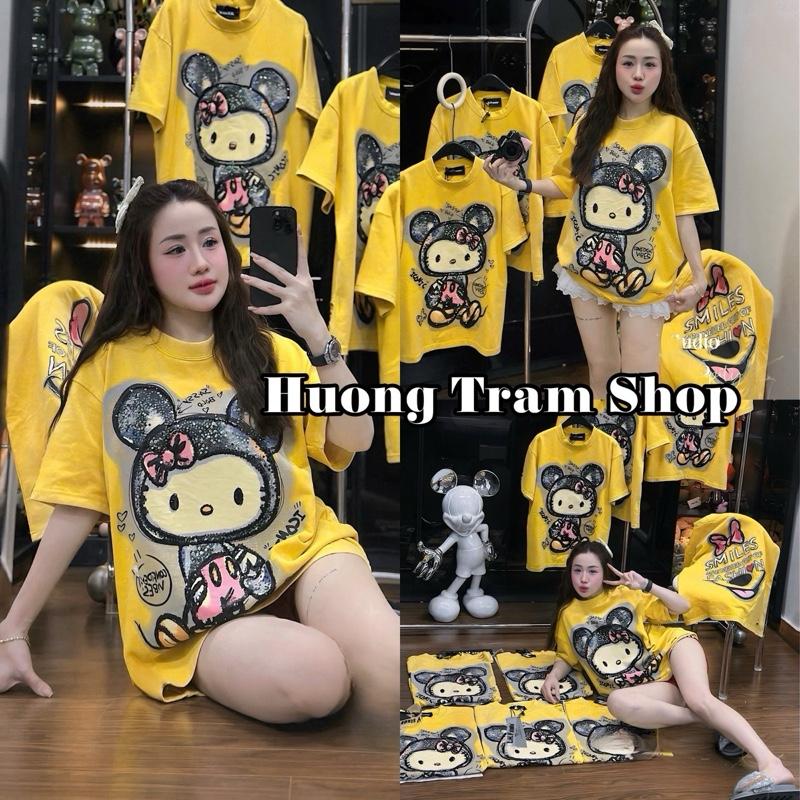 ÁO GẤU SMILE IN 2 MẶT KIM TUYẾN - Áo thun Freesize (42-70kg) , chất cotton 4 chiều mềm mịn , Form dáng rộng dấu quần , Hương Trầm Shop , Áo thun nữ
