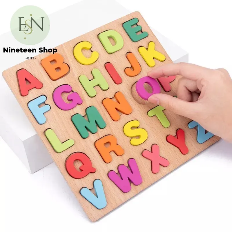 MAINAN EDUKASI ANAK PUZZLE KAYU 3D HURUF ANGKA / PUZZLE ALFABERT MAINAN KAYU ANAK / ABC DAN ANGKA TIMBUL JUMBO / WOODEN TOYS 2