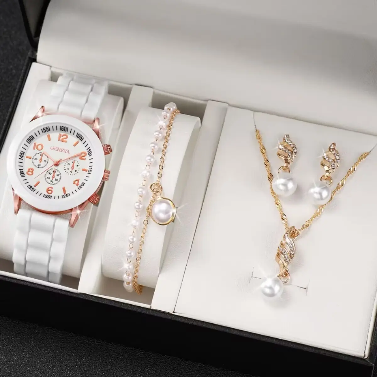 Women's Watch Silicone Casual Round Quartz Watch with Bracelet necklace setSet for Women Gift