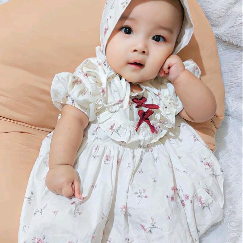 Dress bayi 0 6 12 bulan set sepatu bandana / bonnet Setelan Baju bayi Perempuan Katun Pakaian anak Cewek 5