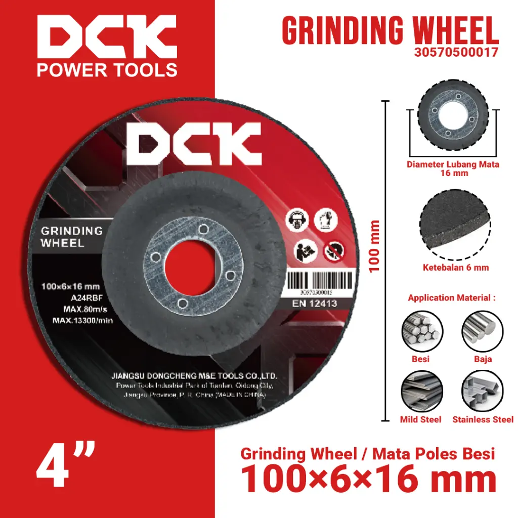DCK Grinding Wheel 4 Inci / Mata Poles Besi 100×6×16 mm