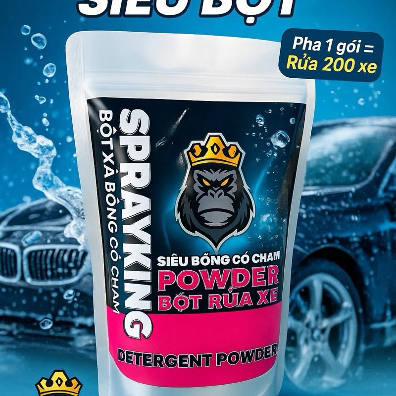  Sprayking - Túi Bột Rửa Xe Có Chạm Sprayking 1kg Pha 8-10 lít Xà Bông Siêu Bọt Bóng Sạch Xe Hương Thơm Mạnh Chính Hãng Sprayking 