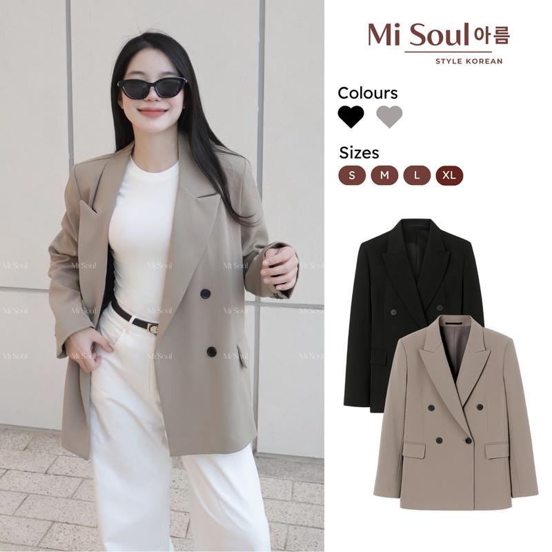 Áo Blazer Nữ Dáng Suông Rộng 2 Lớp Dày Dặn Có Đệm Vai MiSoul Áo Vest Khoác Ngoài 4 Cúc Xẻ Tà Phía Sau BigSize 478