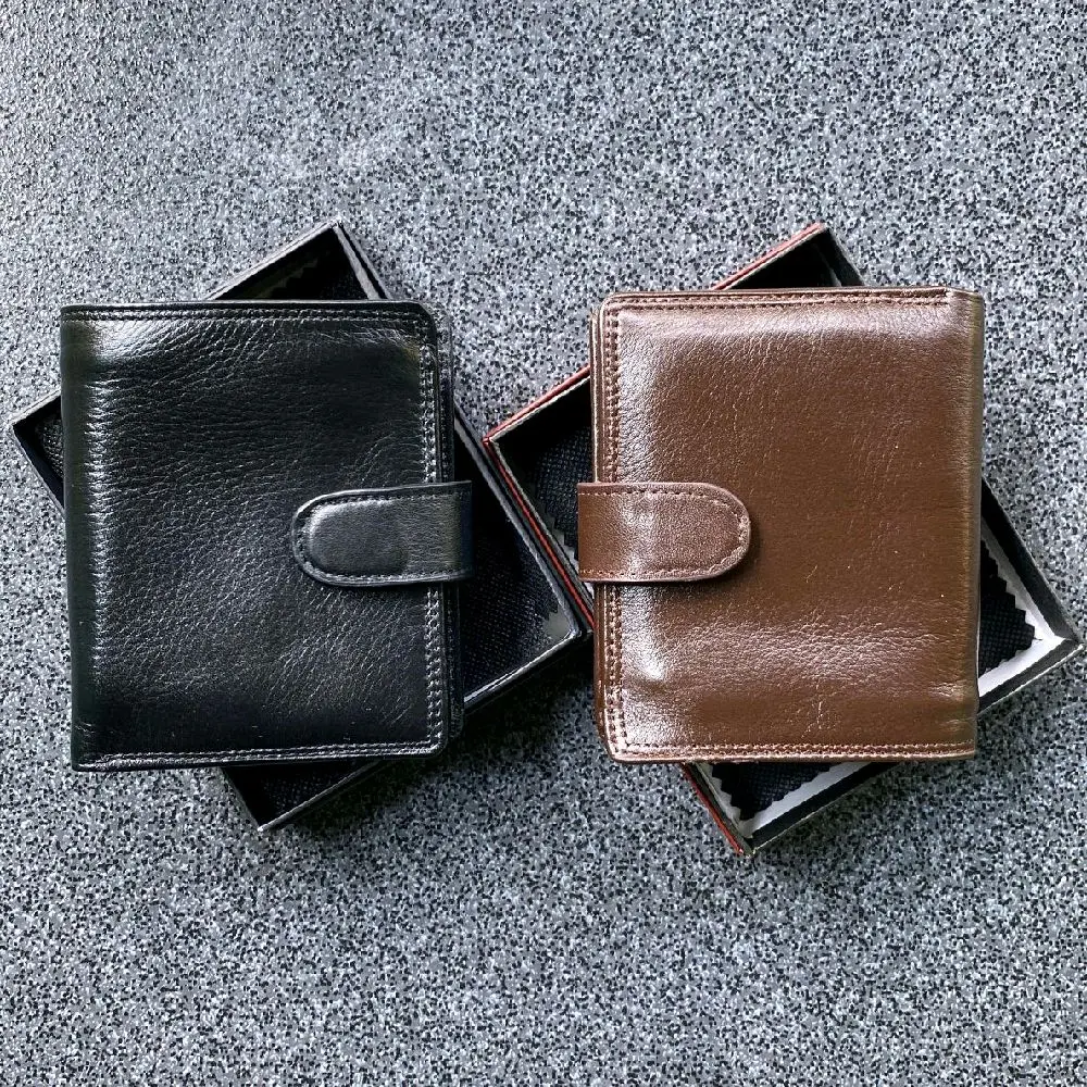 Dompet Kulit Dompet Kancing Dilengkapi Resleting Dengan Banyak Slot Kartu- Hitam Coklat