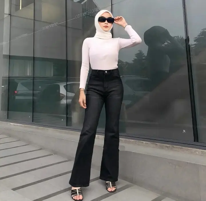 Cutbray Jeans Highwaist Celana Panjang Wanita Dewasa Kekinian Cewek Hitam Trend celana cutbray jeans wanita 3
