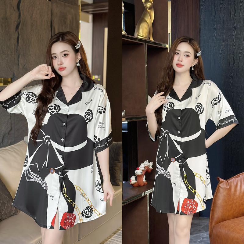 Hisexy Váy ngủ Sơ mi lụa latin sơmi pijama in 3D cao cấp vải mềm mịn mát SM16 7