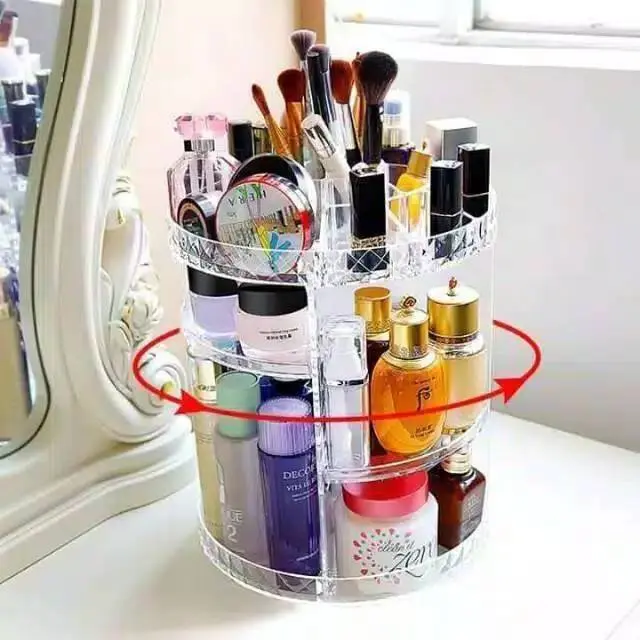 Tempat Make Up Rak Kosmetik Putar 360 Derajat Bahan Akrilik Ukuran Diameter 25 cm x 36 cm 1