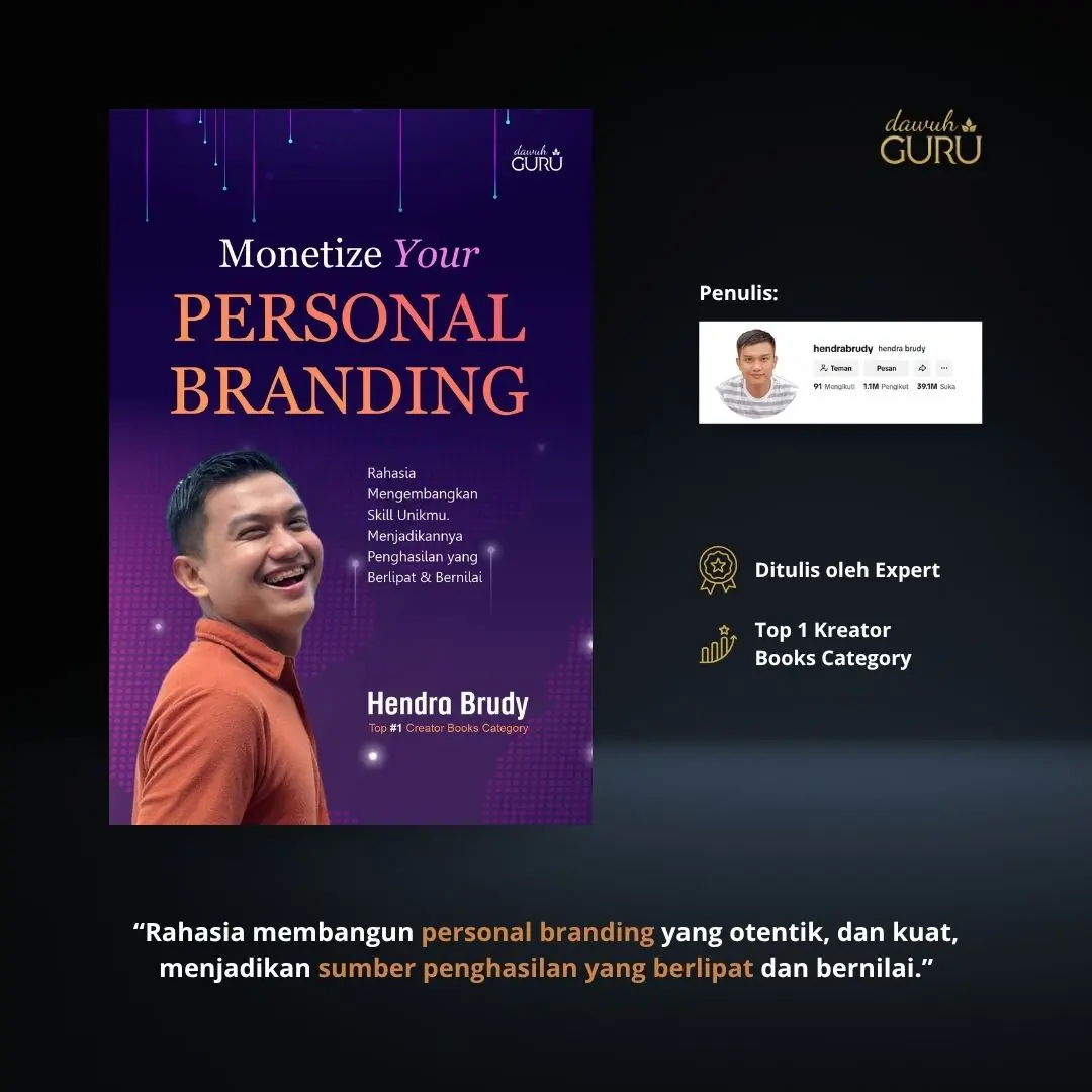 Dawuh Guru | Buku Monetize your Personal Branding - Rahasia Mengembangkan Skill Unikmu Menjadikannya Penghasilan Yang Berlipat dan Bernilai | Hendra Brudy
