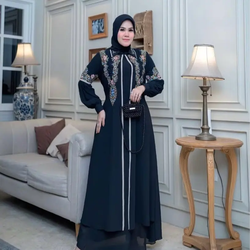 Gamis Mahiru Set Hijab mix Bordir Mewah Elagan Terbaru Dress Pesta Wanita Kekinian