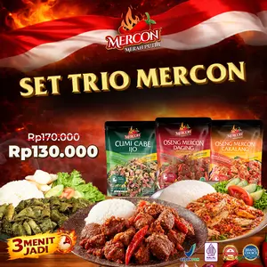 [Hanya Di Live ] Mercon Merah Putih-Set Trio Mercon isi  3 Pack Lauk Pedas Siap Saji (DAGING, CUMI CABE IJO, CAKALANG)