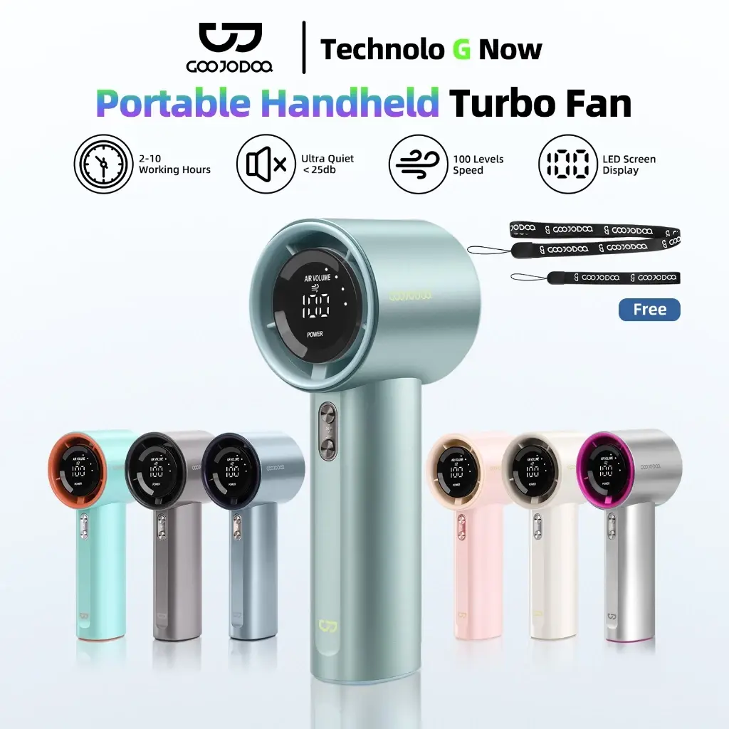GOOJODOQ GFS001 High-speed Portable Handheld Fan Mini kipas Strong Wind 100 Gear Wind Speed kipas angin Digital Display Adjustable Turbo kipas tangan .