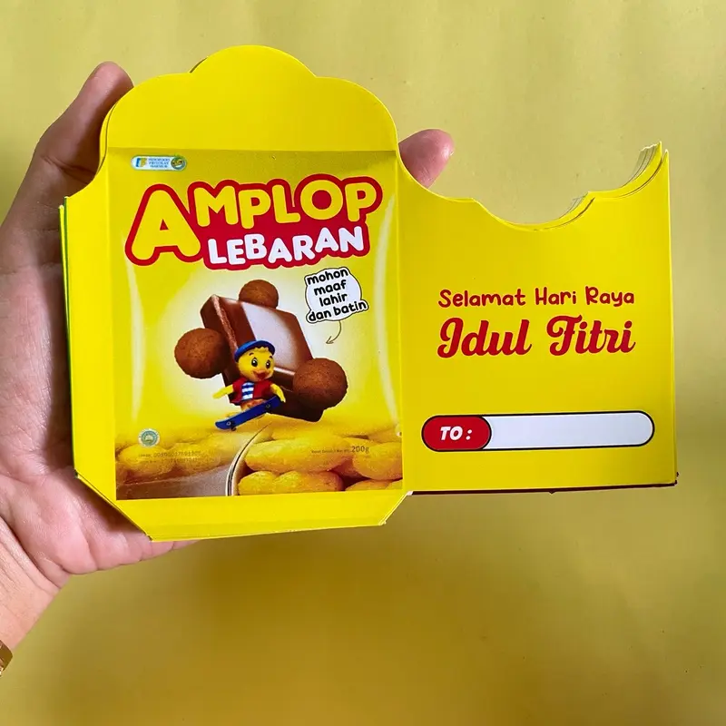 (-+1000) Amplop lebaran belum di lem motif snack unik bonus plastik bahan Paper Art Glossy 85 gram 5