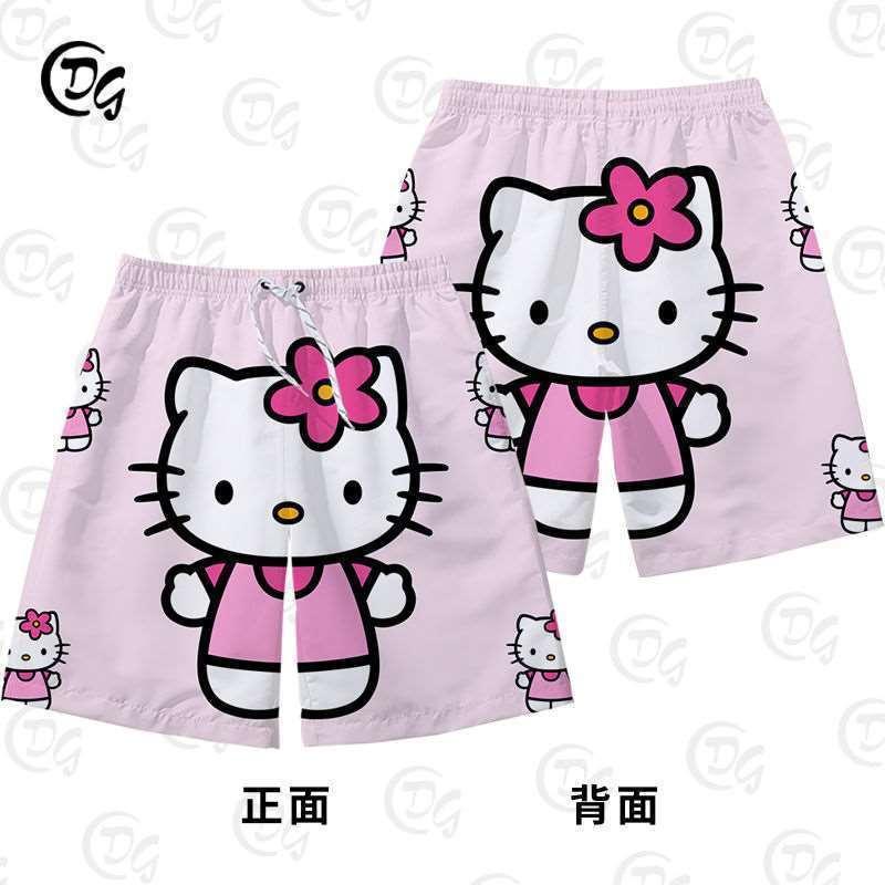 Bộ Đồ Ngắn, HELLO HELLO HELLO HELLO HELLO HELLO Thiết Kế Hình Kitty, Dành Cho Nam Và Nữ, Thời Trang, Thích Hợp Mặc Cặp Đôi, Quần Soóc Đi Biển, Năm 2024 4