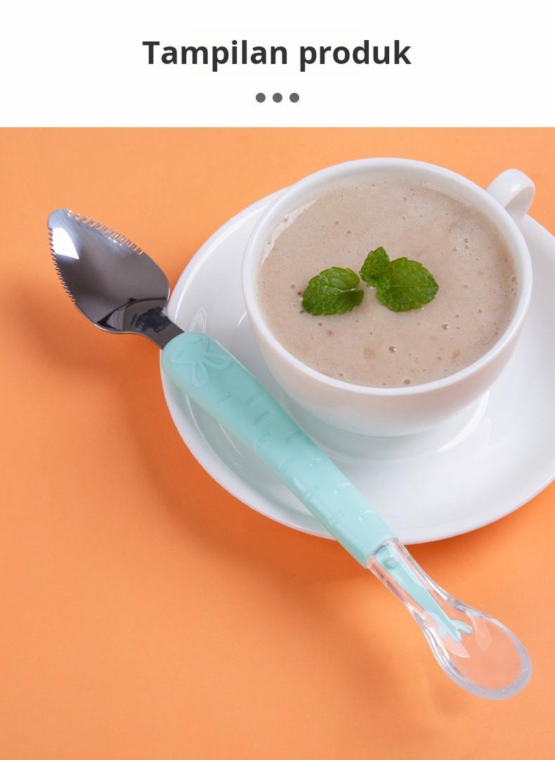 Sendok makan bayi berkepala dua, cocok untuk memberi makan buah dan bubur, desain sederhana Sendok makan bayi berkepala dua, cocok untuk memberi makan buah dan bubur, desain sederhana