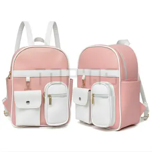 MS Tas Ransel Nicole Kantong Kombinasi / Tas Gendong Kulit Sintetis Multifungsi Wanita