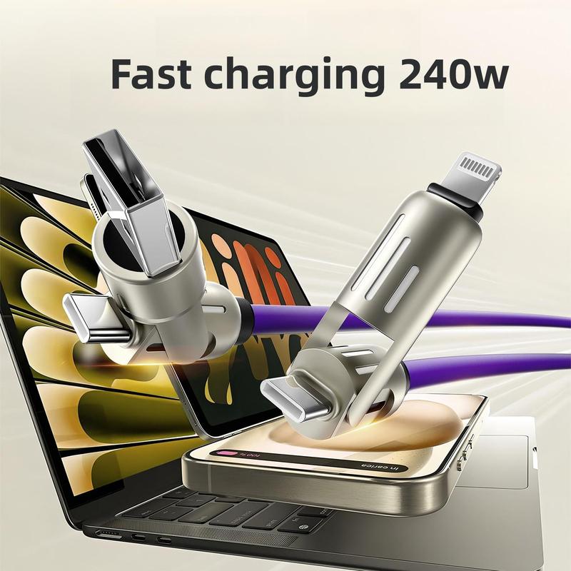 Cáp dữ liệu, Chức năng 4 trong 1, Sạc siêu nhanh, USB Type C, Chất liệu silicon lỏng, Hợp kim nhôm, Công suất 240W 2