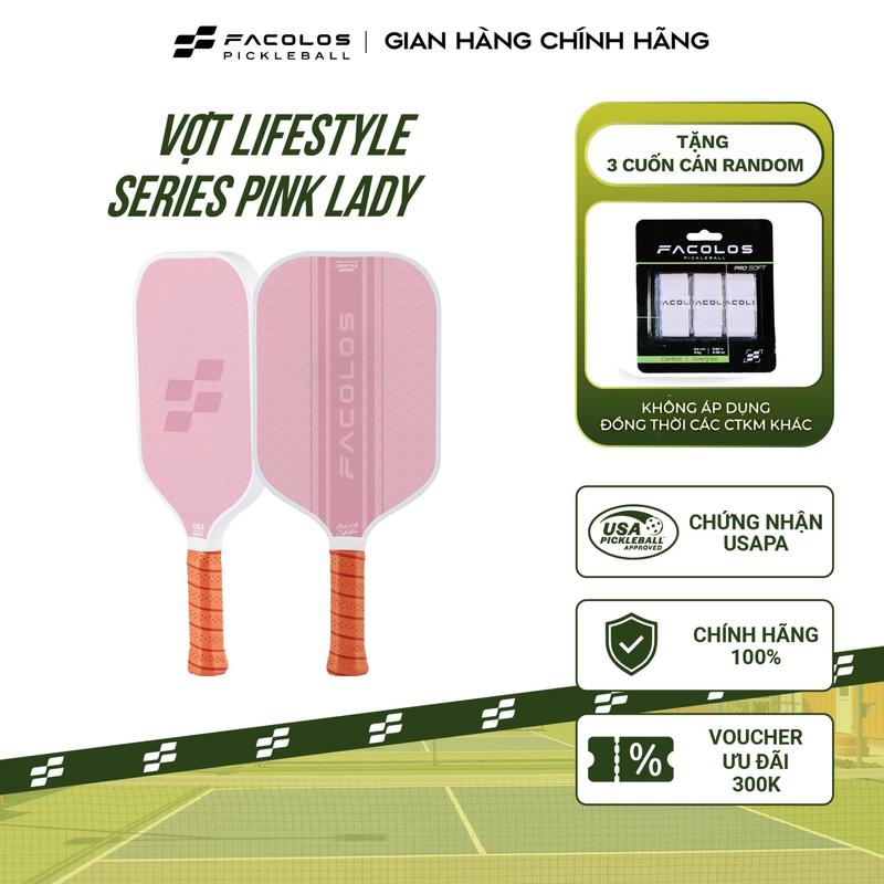 Vợt Pickleball Facolos Pink Lady Collection 16MM - Bề mặt Carbon kết hợp cùng công nghệ Durable Grit