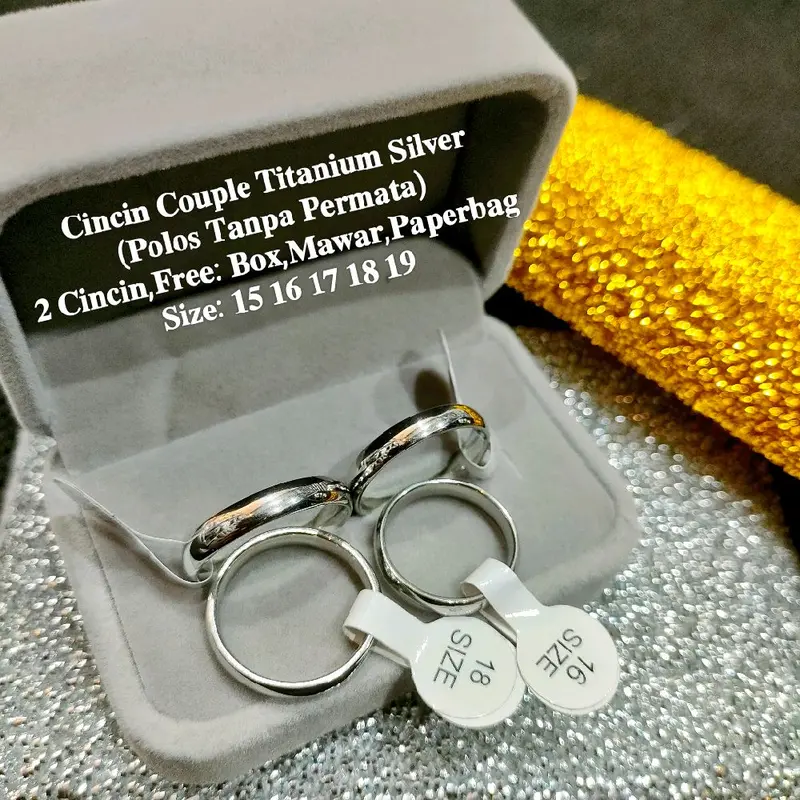 Et 5 COD Cincin Couple Titanium Silver Model Polos Tanpa Permata Stainless Steel Anti Karat Size 15-19 Free Box Mawar Paperbag 0