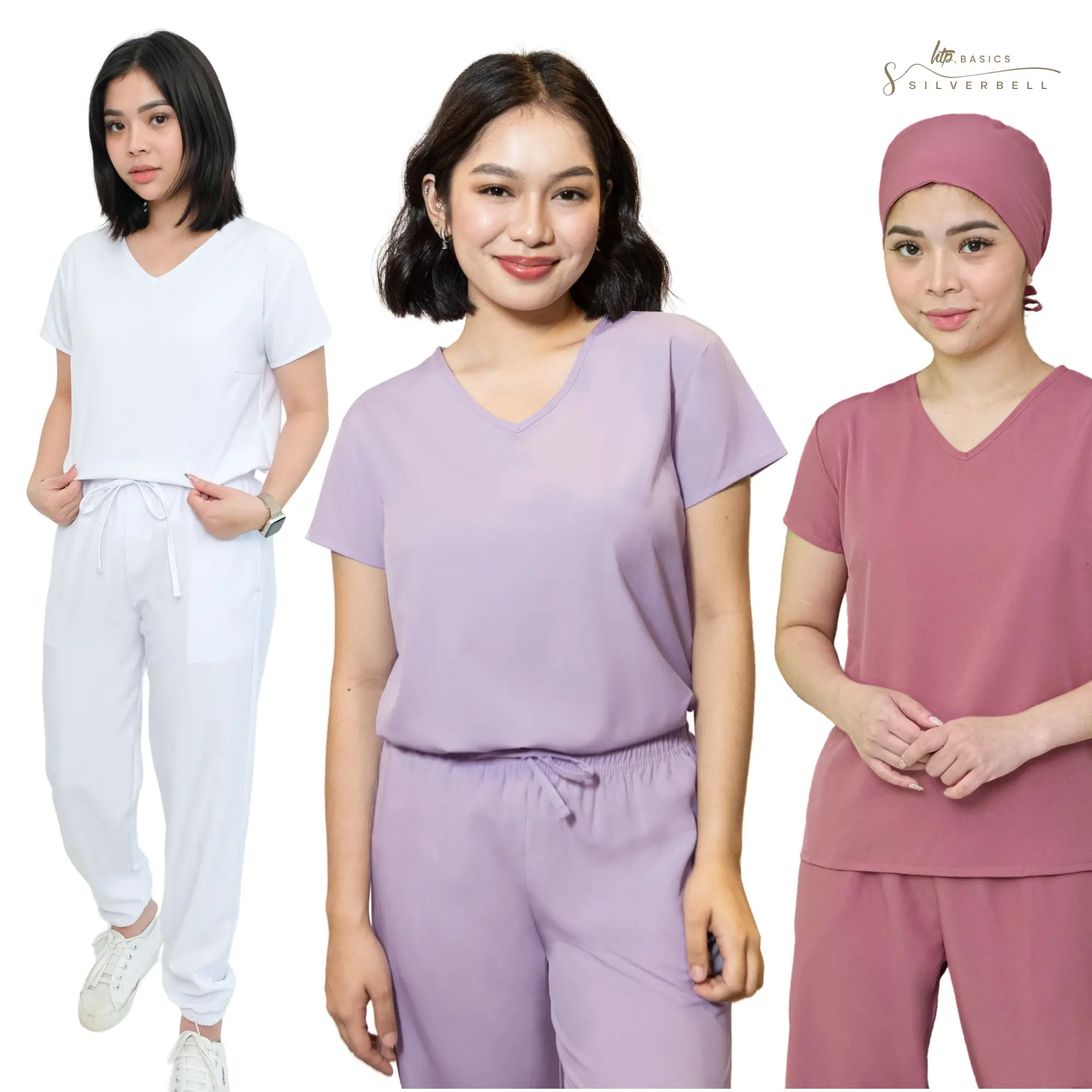Silverbell HTP Basics Women's Unifit Scrub Suit | Work Basics Top and Sweatpants Set Pair Womenswear Batch2 Check Overalls Minimalist Short Sleeve Comfort trio matching