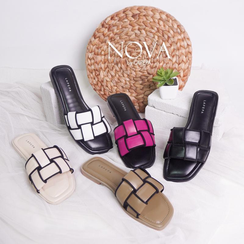 Lapepa NOVA Sendal Wanita Sandal Kasual Model Slop Flat Tatakan Empuk Motif Ketupat Size 36-40 2