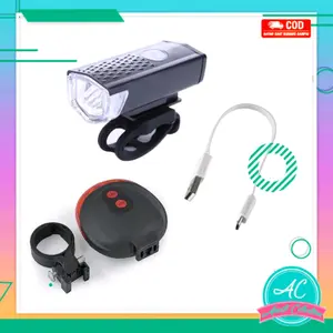 Paket Set Lampu Sepeda Pawai Ronda Sahur  Depan Putih dan Belakang Strobo Laser Outdoor