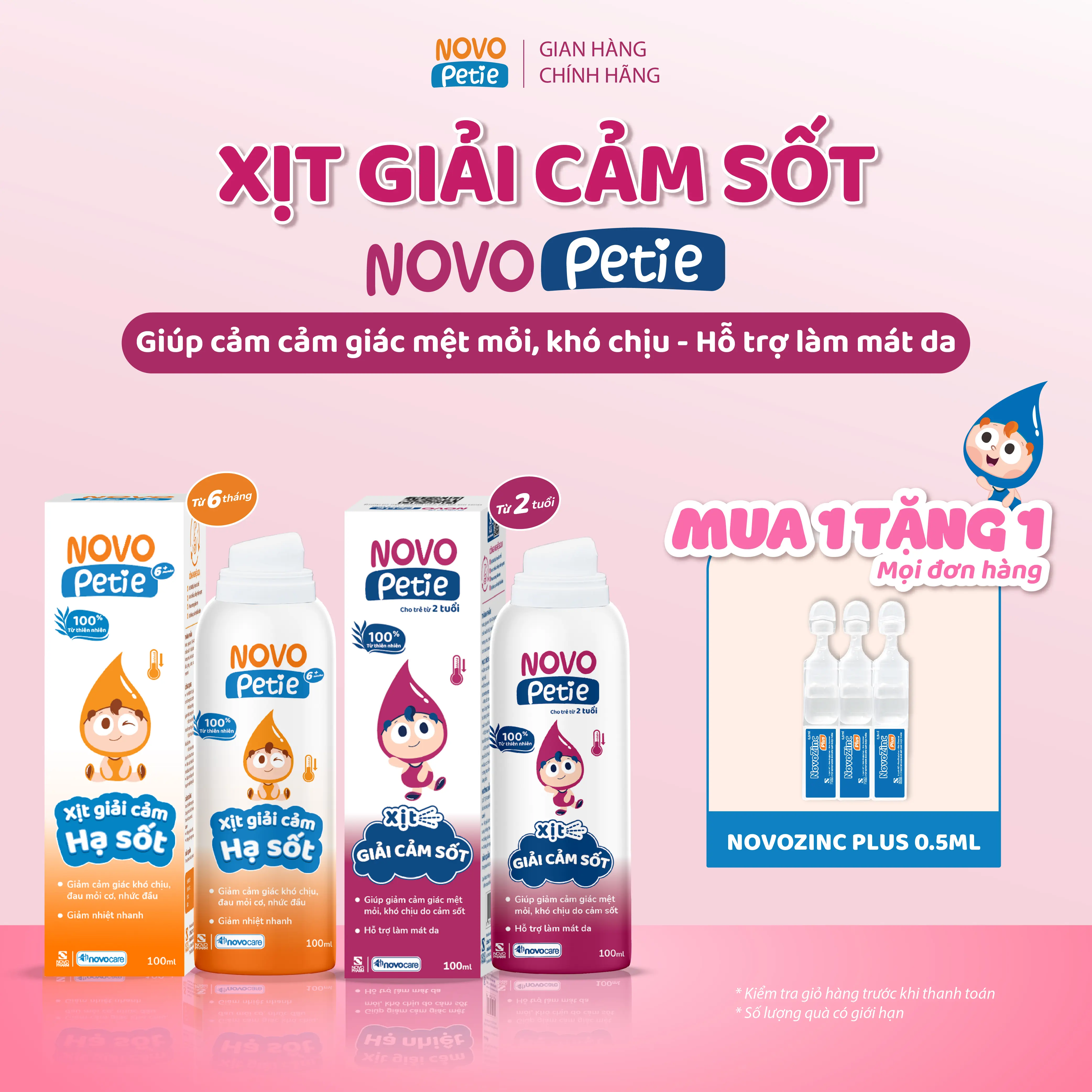 Xịt giải cảm hạ sốt Novopetie giảm khó chịu do cảm cúm, làm mát, lọ 100ml - 1