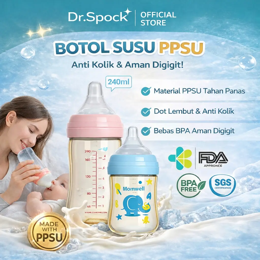 Dr.Spock 160ml/240ml Dot  Susu Bayi Tritan / Dot Susu Bayi BPA Free Anti Bocor Botol Minum Bayi BPS06