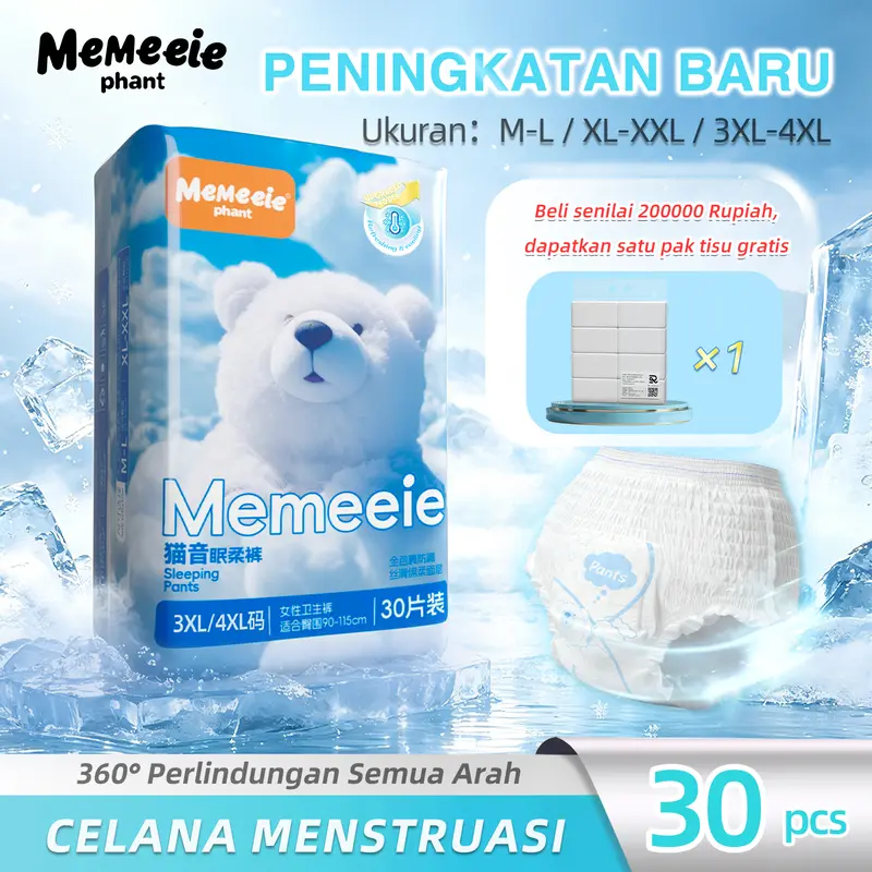 Memeeie Toko Utama Resmi 1 Paket Link[Link ini tersedia dengan SKU 30 dan SKU 15 pilihan]Celana tidur tahan bocor 360 ° Kantor anti bocor ganda Penggunaan malam 8 jam Membran mikroporos bernafas Celana higienis permukaan 100% kapas tanpa osmosis terbalik