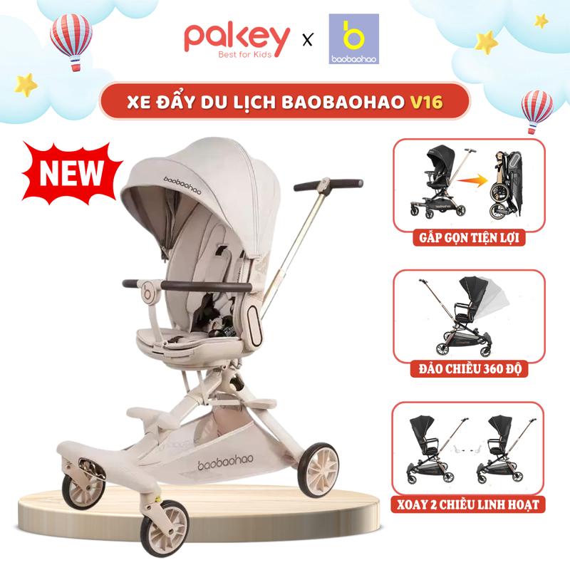 Xe Đẩy Chính Hãng Baobaohao V16 Cho Bé Xe Đẩy Gấp Gọn Đảo Chiều 360 Độ Siêu Êm Ái Bánh Xe Giảm Xóc Có Chốt Khóa An Toàn - Bảo Hành 12 Tháng