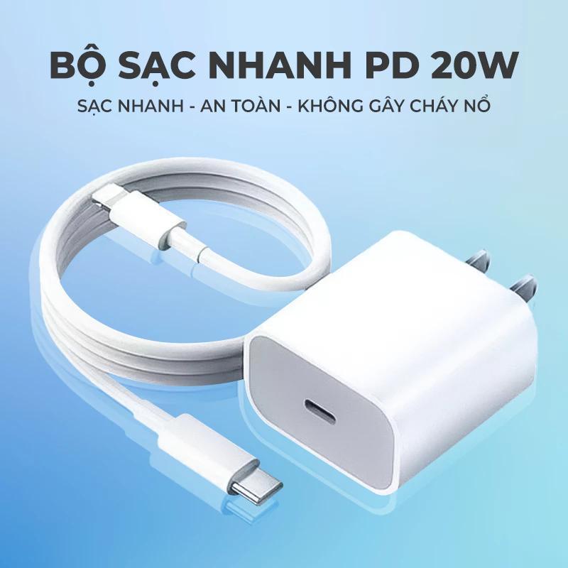 Bộ Sạc Nhanh Cho IP 20W Type-C To Lightning Gồm Củ Và Cáp Sạc Nhanh Cho Điện Thoại 8-14prm, Đo 30 phút đầy đủ 60 %, Bảo Hành Đổi Mới 3 Tháng cuc sac