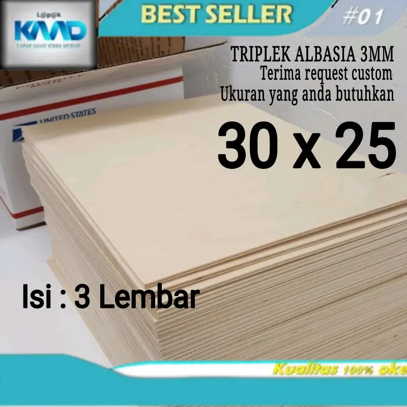 Lk - triplek  3mm albasia 30 x 25 isi : 4 lembar  multiplek potongan bahan kerajinan tangan siap pakai 0