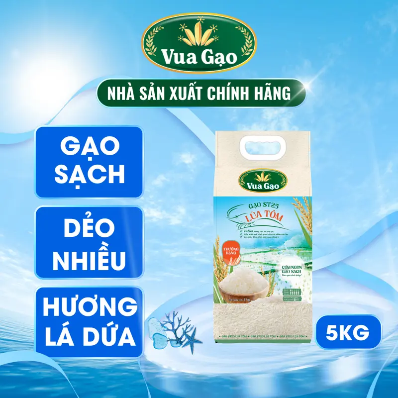 Gạo ST25 Lúa Tôm Vua Gạo Túi 5kg -  Chính Hãng Vua Gạo - Túi 5kg 1