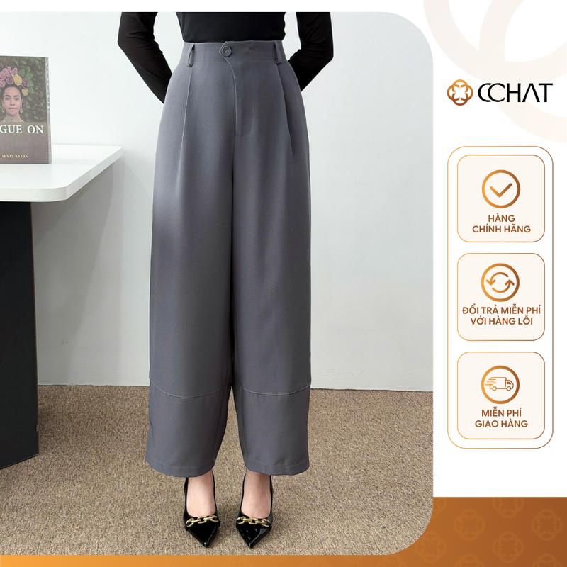 Quần Kiểu Nữ CCHAT Nacci Dáng Suông Cạp Liền Túi Sườn Can Gấu To Chất Tuytsi 55QDS2003ST