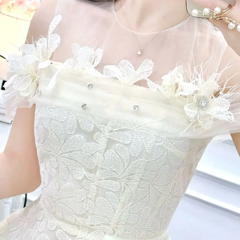V5885 Váy Ren Thiết Kế Đính Kết Hoa Xinh Tiểu Thư Sang Chảnh DVC 3