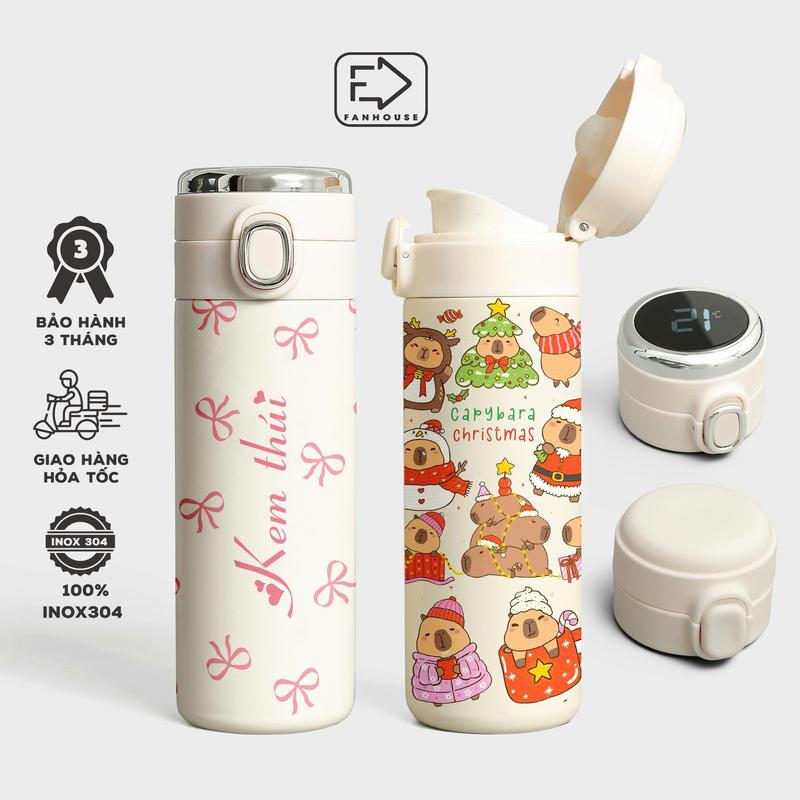 Bình giữ nhiệt Easy Cup dung tích 420ml chất liệu inox 304 nắp đo nhiệt độ Fan House khắc tên theo yêu cầu