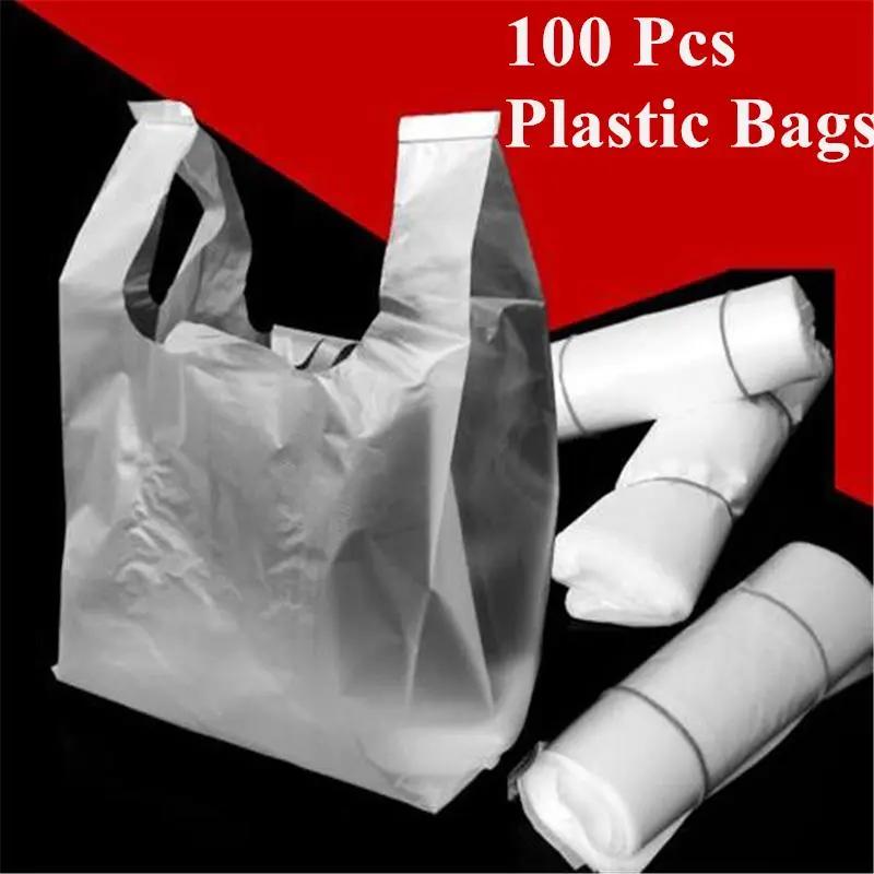 [Soul Mate] Shopping Bags 100pcs 20 * 30cm Transparent Bags Shopping Bag Plastic Supermarket Bags with Food Packaging Handle